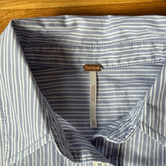 Free People Blue Striped Button Down Shirt with Bow Detailing on Back - Picture 7 of 8